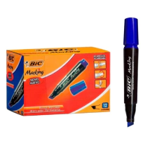 MARCADOR BIC PERMANENTE RECARGABLE PUNTA BISELADA AZUL CAJA X12