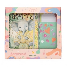 Caja con: 1 Cuaderno Medium + 1 Libreta Fantas&iacute;a Art. 8240 + Block con Im&aacute;n