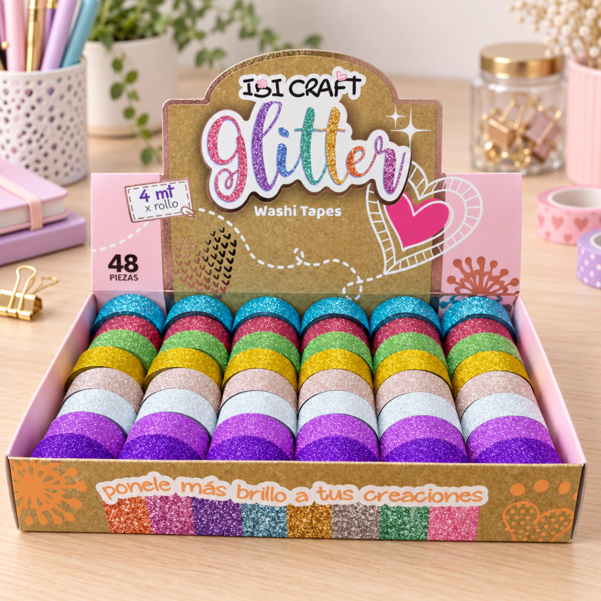 CINTA WASHI GLITTER X4MTS x48unid