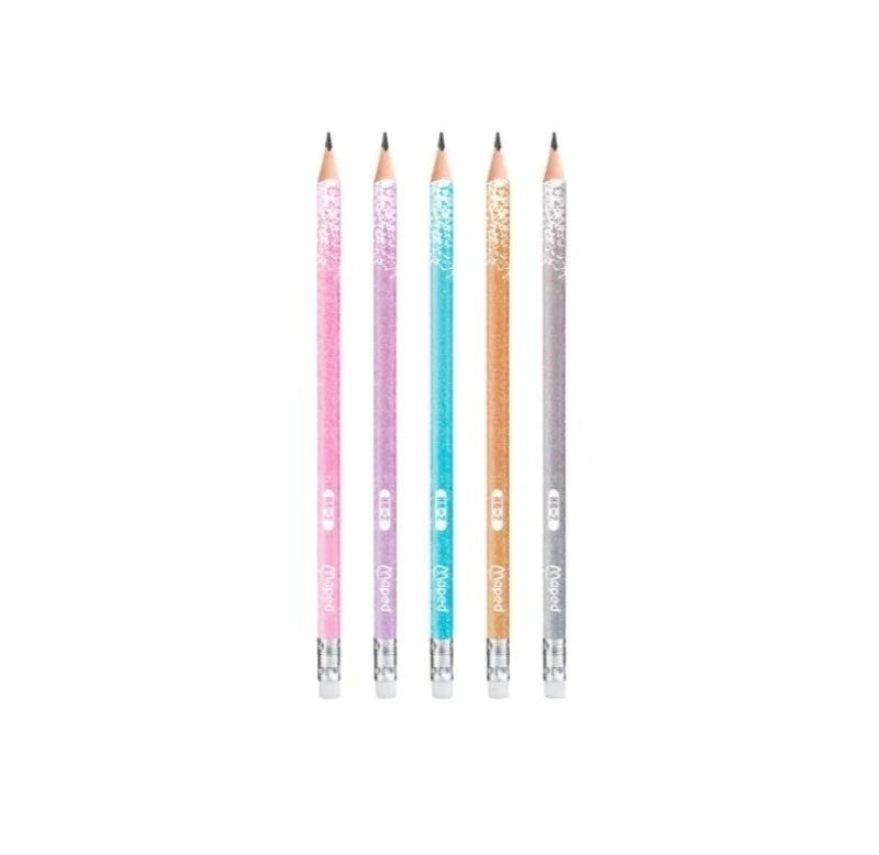 GRAFITO GLITTER - C/GOMA CAJA X12 HB -    6 COLORES SURTIDOS  - Nuevo!