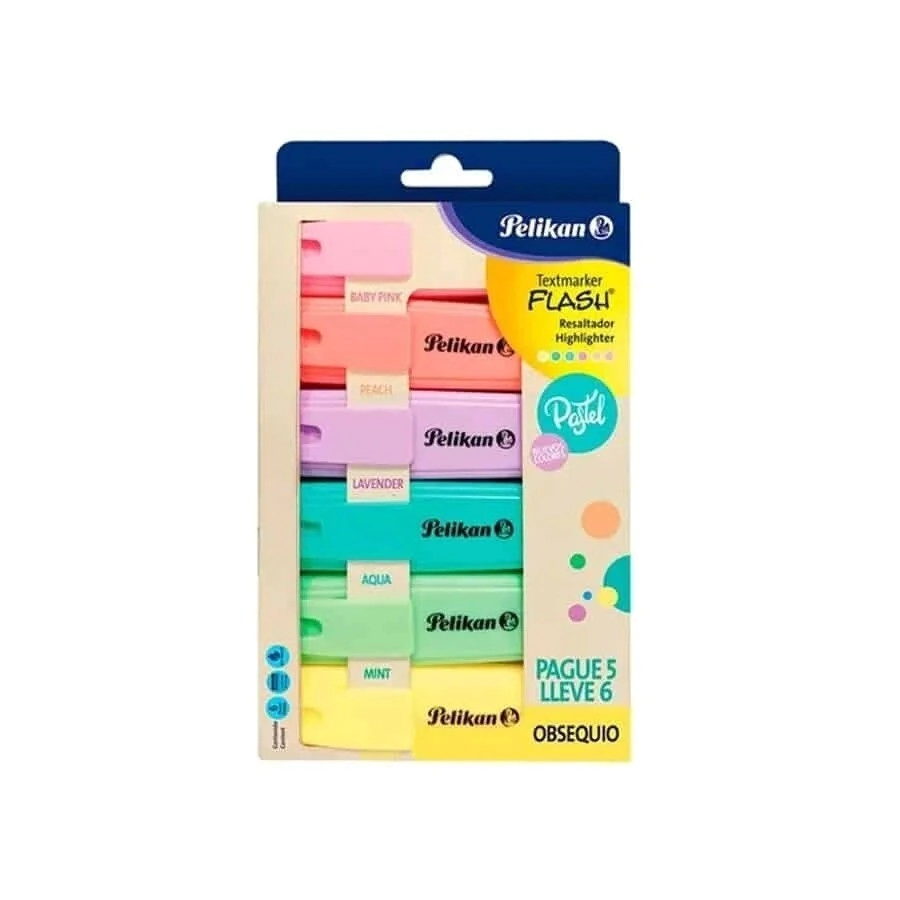 RESALTADOR FLASH PASTEL SURTIDO X6