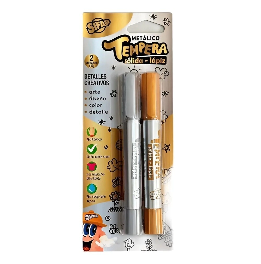 TEMPERA SOLIDA LAPIZ 6g DORADO & PLATA x2