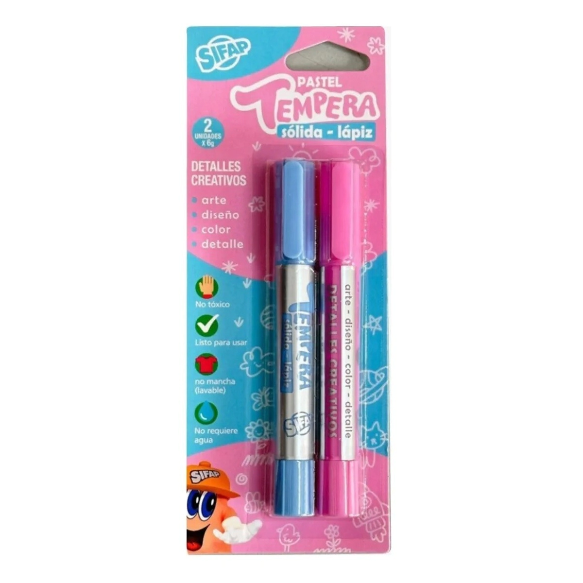 TEMPERA SOLIDA LAPIZ 6g PASTEL CELESTE & ROSA  x2