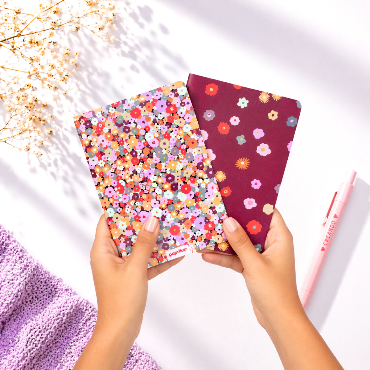 LIBRETAS 12X17 TAPA BLANDA X2 UNID - FLORA RAYADA / BORDEAUX LISA