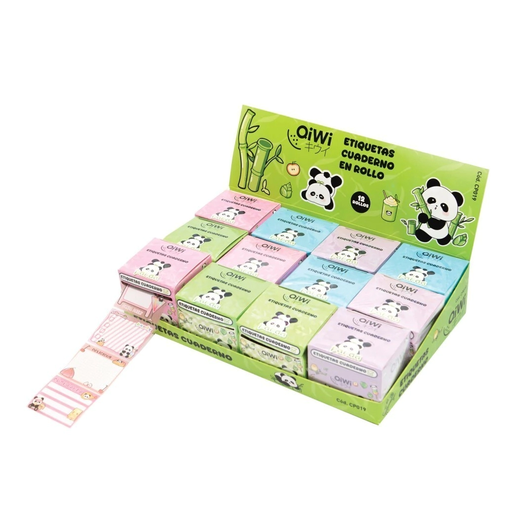 DISPLAY X 12 ROLLOS DE ETIQUETAS PARA CUADERNOS Y OBJETOS