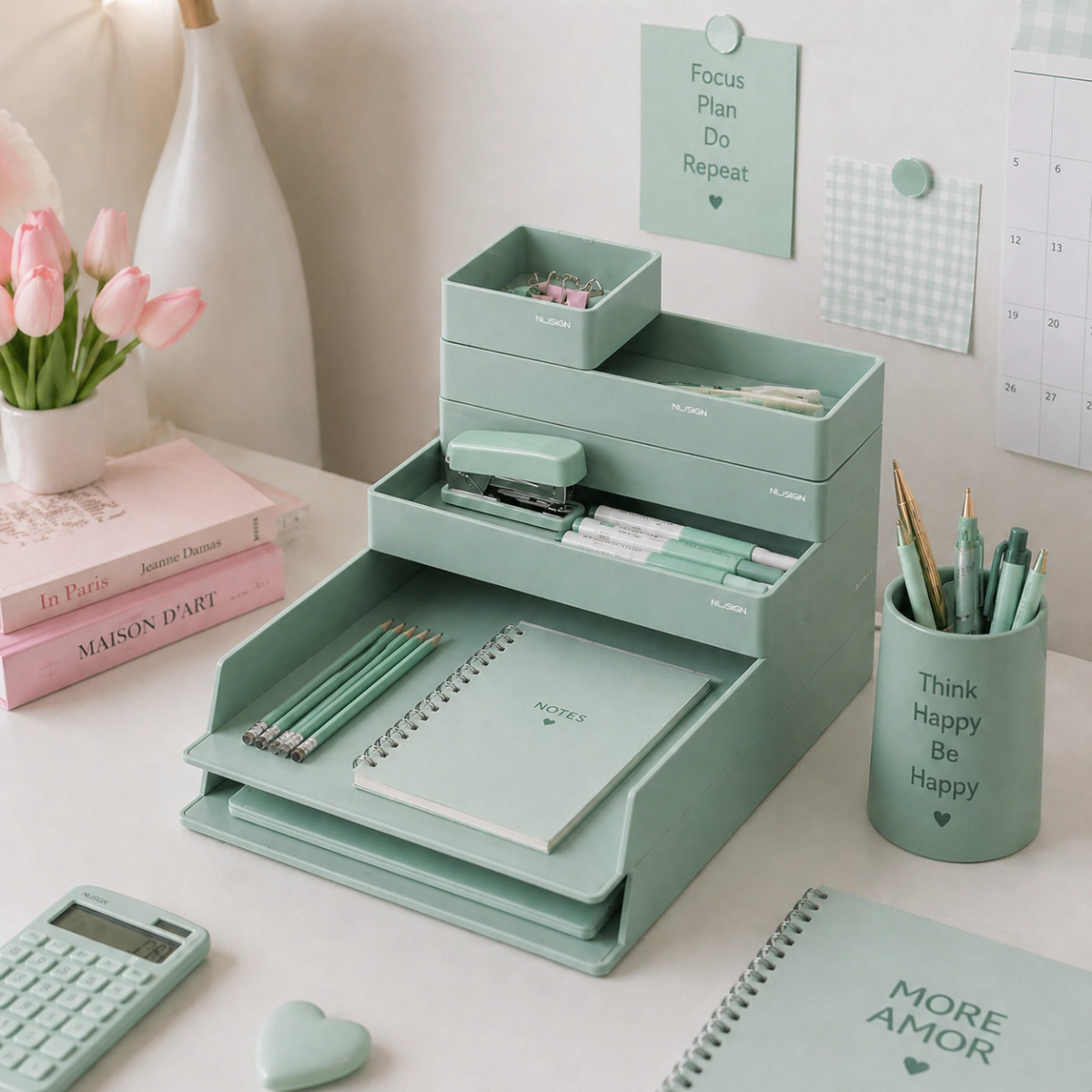 Organizador de escritorio NUSIGN 324x239x45mm - Verde