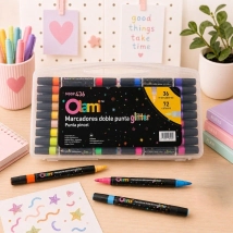 MARCADORES GLITTER DOBLE PUNTA X 36 UNID.