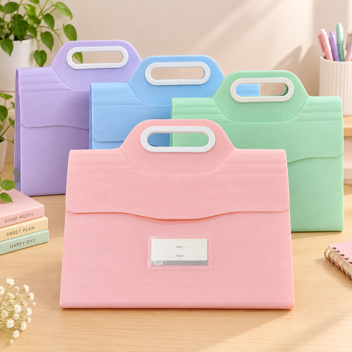 Carpeta Maletin expandible c/asa y solapa color pastel - 13 divisiones