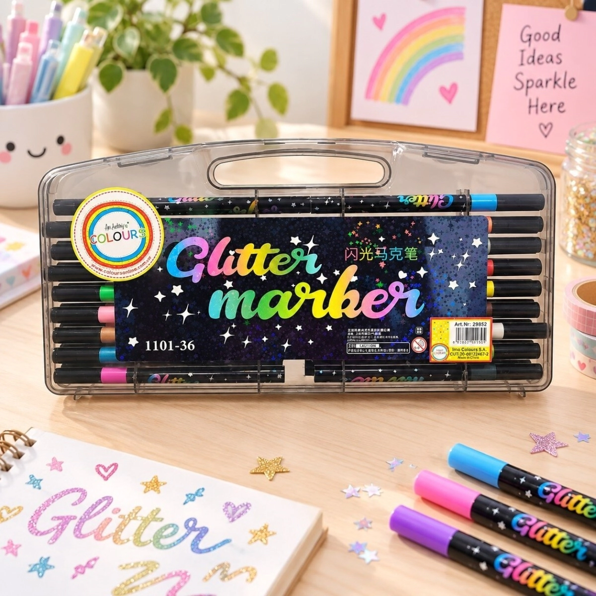 Marcador c/glitter punta pincel x 36 unidades