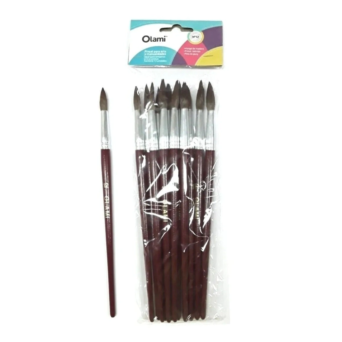 PINCEL N� 12 REDONDO MANGO DE MADERA X12